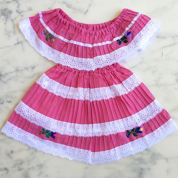 NWOT. Multi Color Embroidered Flowers and Lace Ruffled Dress. - Picture 5 of 7